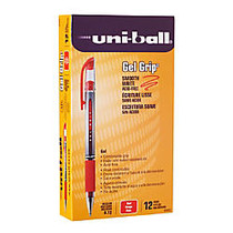 uni-ball; Gel Grip&trade; Pens, Medium Point, 0.7 mm, Clear Barrel, Red Ink, Pack Of 12