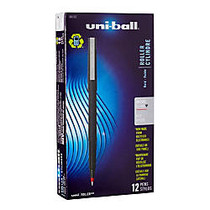uni-ball; Rollerball&trade; Micro Point, 0.5 mm, 80% Recycled Pens, Black Barrel, Red Ink, Pack Of 12
