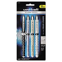uni-ball; Vision&trade; Elite&trade; Designer Series Roller Ball Pens, Bold Point, 0.8 mm, Assorted Barrels, Black Ink, Pack Of 4