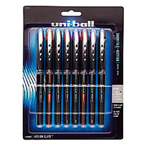 uni-ball; Vision&trade; Elite&trade; Liquid Ink Rollerball Pens, Micro Point, 0.5 mm, Black Barrels, Assorted Ink Colors, Pack Of 8
