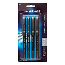 uni-ball; Vision&trade; Liquid Ink Rollerball Pens, Microtip Point, 0.5 mm, Black Barrel, Black Ink, Pack Of 4