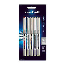 uni-ball; Vision&trade; Rollerball Pens, Fine Point, 0.7 mm, Gray Barrel, Assorted Ink Colors, Pack Of 5