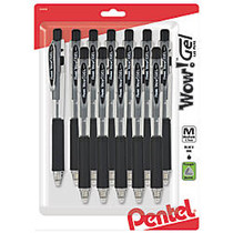 Wow! Gel Pens, Medium Point, 0.7 mm, Black Barrel, Black Ink, Pack Of 12