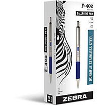 Zebra Pen F-402 Retractable Ballpoint Pen - Fine Point Type - 0.7 mm Point Size - Refillable - Blue - Stainless Steel Barrel - 1 Each