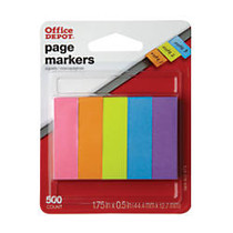 Office Wagon; Brand Page Markers, 1/2 inch; x 2 inch;, Assorted Bold Colors, Pack Of 500 Flags