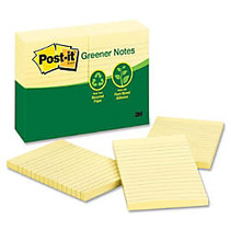 Post-it Greener Notes, 4 in x 6 in, Canary Yellow, Lined - 1200 - 4 inch; x 6 inch; - Rectangle - 100 Sheets per Pad - Ruled - Canary Yellow - Paper - Self-adhesive, Repositionable - 12 Pad