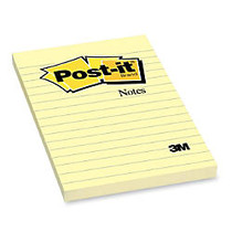 Post-it Notes, 4 in x 6 in, Canary Yellow, Lined - 100 - 4 inch; x 6 inch; - Rectangle - 100 Sheets per Pad - Ruled - Canary Yellow - Paper - Self-adhesive, Repositionable