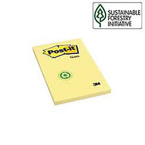 Post-it; 100% Recycled 5 inch; x 8 inch; Lined Notes, Canary Yellow, 50 Notes Per Pad, Pack Of 2 Pads