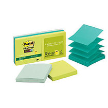 Post-it; 3 inch; x 3 inch; Super Sticky Pop-up Notes, Tropic Breeze Collection, 100% Recycled, 90 Sheets Per Pad, Pack Of 6 Pads