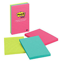 Post-it; 4 inch; x 6 inch; Notes, Cape Town Collection, Lined, 100 Sheets Per Pad, Pack Of 3 Pads