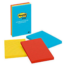 Post-it; 4 inch; x 6 inch; Notes, Ultra Collection, Lined, 100 Sheets Per Pad, Pack Of 3 Pads
