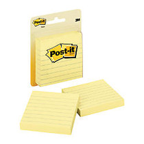 Post-it; Notes, 3 inch; x 3 inch;, Lined, Canary Yellow, 100 Sheets Per Pad, Pack Of 2 Pads