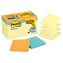 Post-it; Pop-Up Notes, 3 inch; x 3 inch;, Canary Yellow, 100 Sheets Per Pad, Pack Of 14 Pads + 4 Bonus Pads