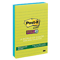 Post-it; Super Sticky Lined Notes, 4 inch; x 6 inch;, 30% Recycled, Tropic Breeze Collection, 90 Sheets Per Pad, Pack Of 3 Pads