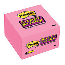 Post-it; Super Sticky Notes, 3 inch; x 3 inch;, Neon Pink, 90 Sheets Per Pad, Pack Of 5 Pads