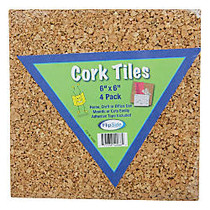 Flipside Cork Wall Tiles, 6 inch; x 6 inch;, Light Brown, Pack Of 4