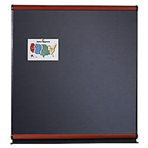 Quartet; Connectables; Gray Diamond Mesh Fabric Bulletin Board, Mahogany Finish Frame, 48 inch; x 48 inch;