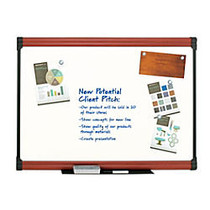 FORAY&trade; Porcelain Magnetic Dry-Erase Board, 48 inch; x 72 inch;, White Board, Mahogany Finish Frame