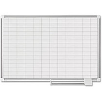 MasterVision 1 inch; x 2 inch; Grid Magnetic Porcelain Pure White - 36 inch; (3 ft) Width x 24 inch; (2 ft) Height - Pure White Porcelain Surface - Aluminum Frame - Rectangle - Mount - 1 Each