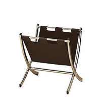 Monarch Specialties Chrome Magazine Rack, 15 inch;H x 15 inch;W x 14 inch;D, Dark Brown