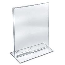 Azar Displays Double-Foot Acrylic Sign Holders With Attached Business Card Pockets, 11 inch; x 8 1/2 inch;, Clear, Pack Of 10