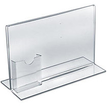 Azar Displays Double-Foot Acrylic Sign Holders With Attached Tri-Fold Pockets, 8 1/2 inch; x 11 inch;, Clear, Pack Of 10