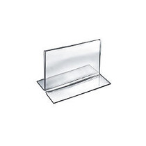 Azar Displays Double-Foot Acrylic Sign Holders, 3 1/2 inch; x 5 inch;, Clear, Pack Of 10