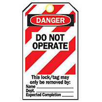 5-3/4 inch;X3 inch; DO NOT OPERATEPAPER LOCKOUT TAGS
