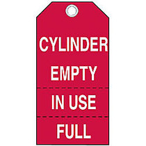 Brady Cylinder Status Tags, Cylinder Empty/In Use/Full, Cardstock, 5 3/4 inch;H x 3 inch;W, White/Red, Pack Of 100