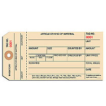 Manila Inventory Tags, 1-Part Stub Style, 3000-3999, Box Of 1,000