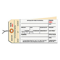 Prewired Manila Inventory Tags, 2-Part Carbonless Stub Style, 3000-3499, Box Of 500