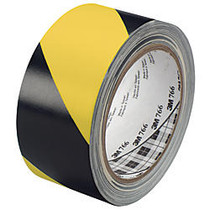 3M&trade; 766 Striped Vinyl Tape, 3 inch; Core, 2 inch; x 36 Yd., Black/Yellow, Case Of 2