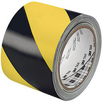 3M&trade; 766 Striped Vinyl Tape, 3 inch; Core, 3 inch; x 36 Yd., Black/Yellow, Case Of 2