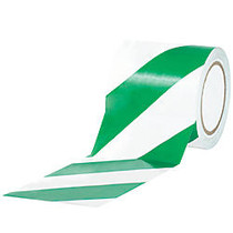 BOX Packaging Striped Vinyl Tape, 3 inch; Core, 4 inch; x 36 Yd., Green/White, Case Of 12