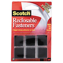 Scotch; Recloseable Fasteners, Black, 7/8 inch; x 7/8 inch; Squares, Pack Of 24