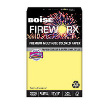 Boise Fireworx Multi-Use Color Paper, Ledger Paper, 20 Lb, 30% Recycled, Crackling Canary, 500 Sheets