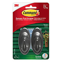 3M&trade; Command&trade; Terrace Hooks, With All-Weather Strips, 3 inch;H x 1 inch;W x 1 inch;D, Slate, Set Of 2