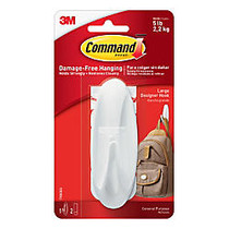 Command Designer Hooks, Large, White, 5lb Capacity, 1 Pack - 1 Large Hook - 5 lb (2.27 kg) Capacity - Plastic - White - 1 / Pack
