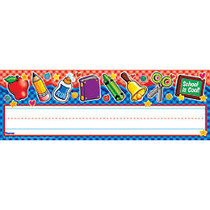 Scholastic Name Plates, School Tools Gingham, 12 inch; x 4 inch;, Pack Of 36