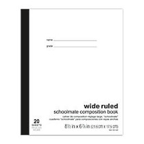 Office Wagon; Brand Schoolmate Composition Book, 6 7/8 inch; x 8 1/2 inch;, Wide Ruled, 20 Sheets