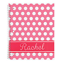 Divoga; Personalized Notebook, 8 1/2 inch; x 10 1/2 inch;, College Ruled, Pink Polka Dot Design, Pink, 80 Sheets