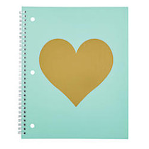 Divoga; Spiral Notebook, Hearts Collection, 8 1/2 inch; x 10 1/2 inch;, 1 Subject, College Ruled, 160 Pages (80 Sheets), Gold/Mint