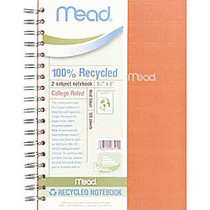 Mead; 100% Recycled Notebook, 6 inch; x 9 1/2 inch;, 2 Subjects, College Ruled, 120 Sheets, Assorted Color (No Color Choice)
