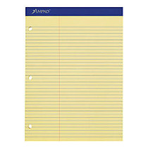 Ampad; Perforated 3-Hole Punched Dual Writing Pad, 8 1/2 inch; x 11 3/4 inch;, Canary, 100 Sheets Per Pad