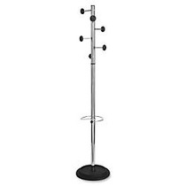 Lorell 6' Modern-style Umbrella/Coat Rack - 6 Pegs - for Coat, Hat, Jacket, Umbrella - Metal, Plastic, Iron - Chrome - 1 Each