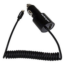 StarTech.com Black Dual Port Car Charger with Lightning Cable and USB 2.0 Port - High Power (21 Watt / 4.2 Amp)
