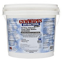 2XL Antibacterial GymWipes, Unscented, 6 inch; x 8 inch;, White, Bucket Of 700