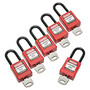SKILCRAFT; Keyed-Alike Plastic Lockout Padlock, 1 7/8 inch; x 1 3/8 inch;, Red, Pack Of 6