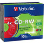 Verbatim CD-RW 700MB 2X-4X DataLifePlus with Color Branded Surface and Matching Case - 10pk Slim Case, Assorted