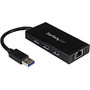 StarTech.com 3 Port Portable USB 3.0 Hub with Gigabit Ethernet Adapter NIC - Aluminum w/ Cable